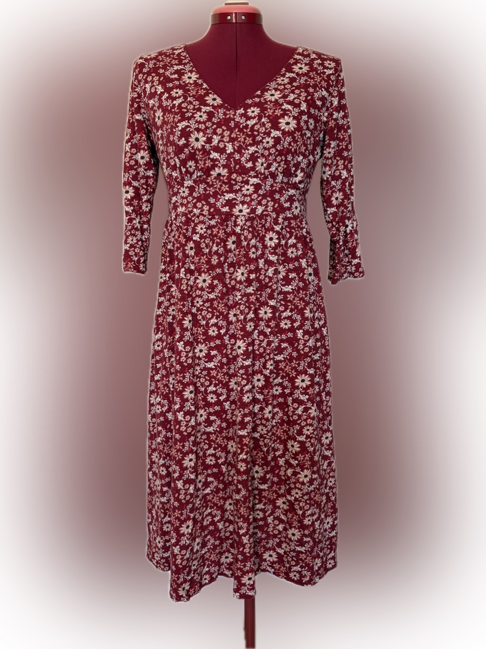 Seasalt Cornwall Maggie Maxi Dress Red White Daisy Floral 3/4 Sleeve Cotton